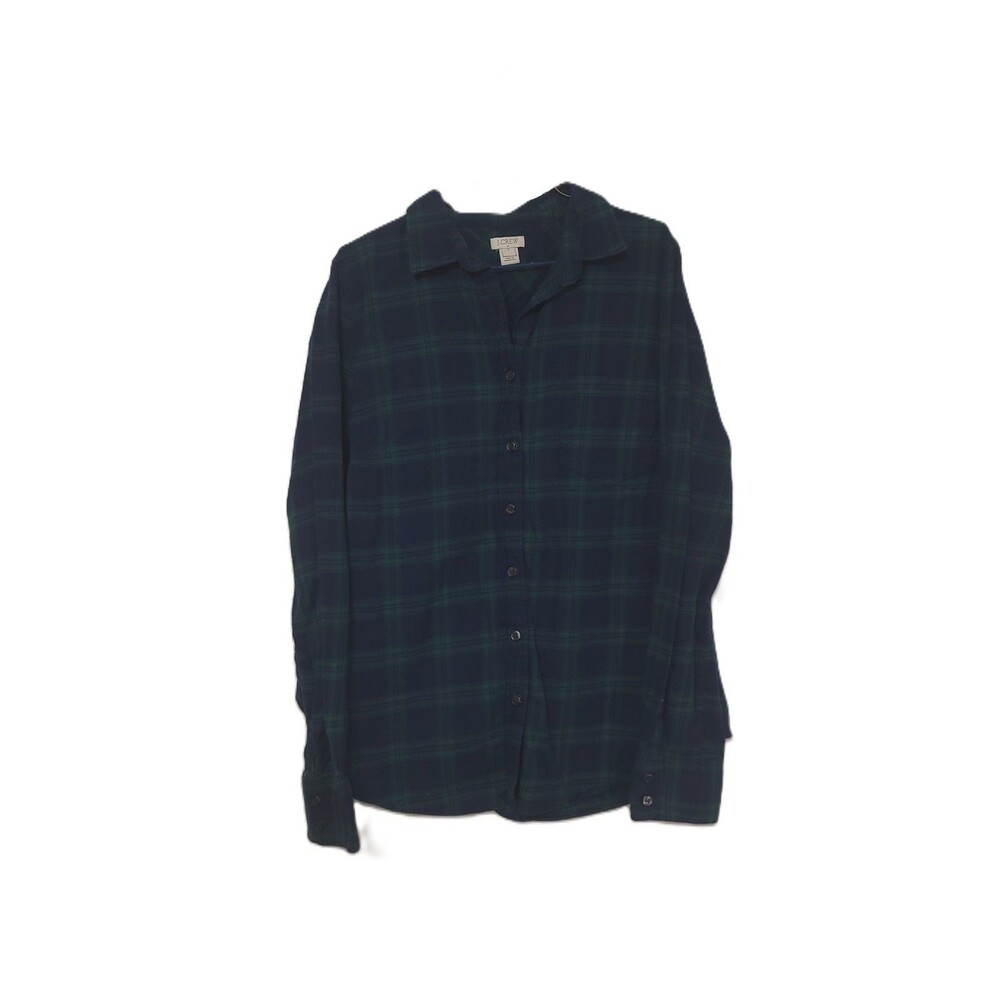 J Crew Flannel Shirt Womens S Green Blue Plaid Button Up Long Sleeve Top
